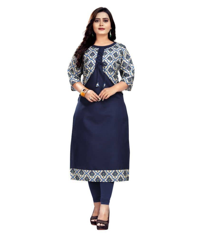 Lerkiza - Blue Cotton Women's Jacket Style Kurti ( Pack of 1 ) - Kurtis, Tunics | Buy online on ZillyBuy