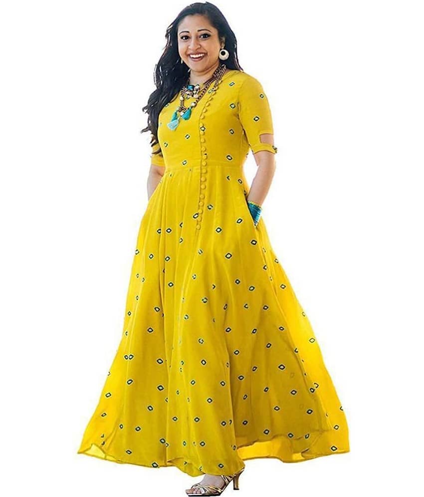SHREE JEE FABRICS Yellow Rayon Anarkali Kurti - Kurtis, Tunics | Buy online on ZillyBuy