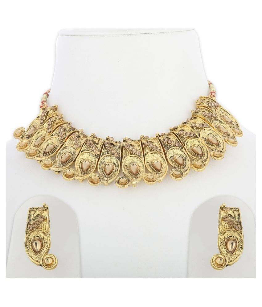     			Silver Shine Alloy Golden Choker Gold Plated Necklaces Set