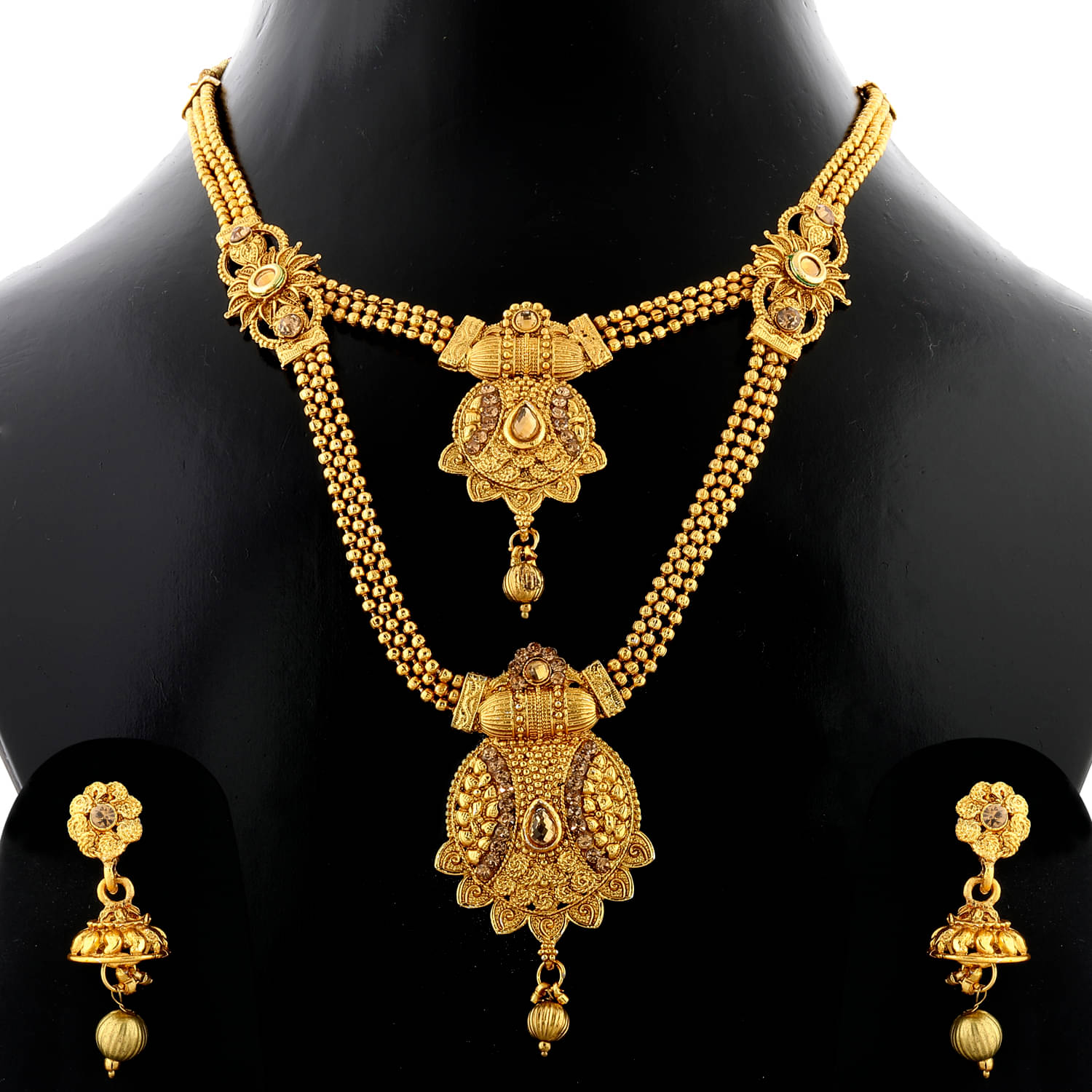     			Silver Shine Alloy Golden Choker Gold Plated Necklaces Set