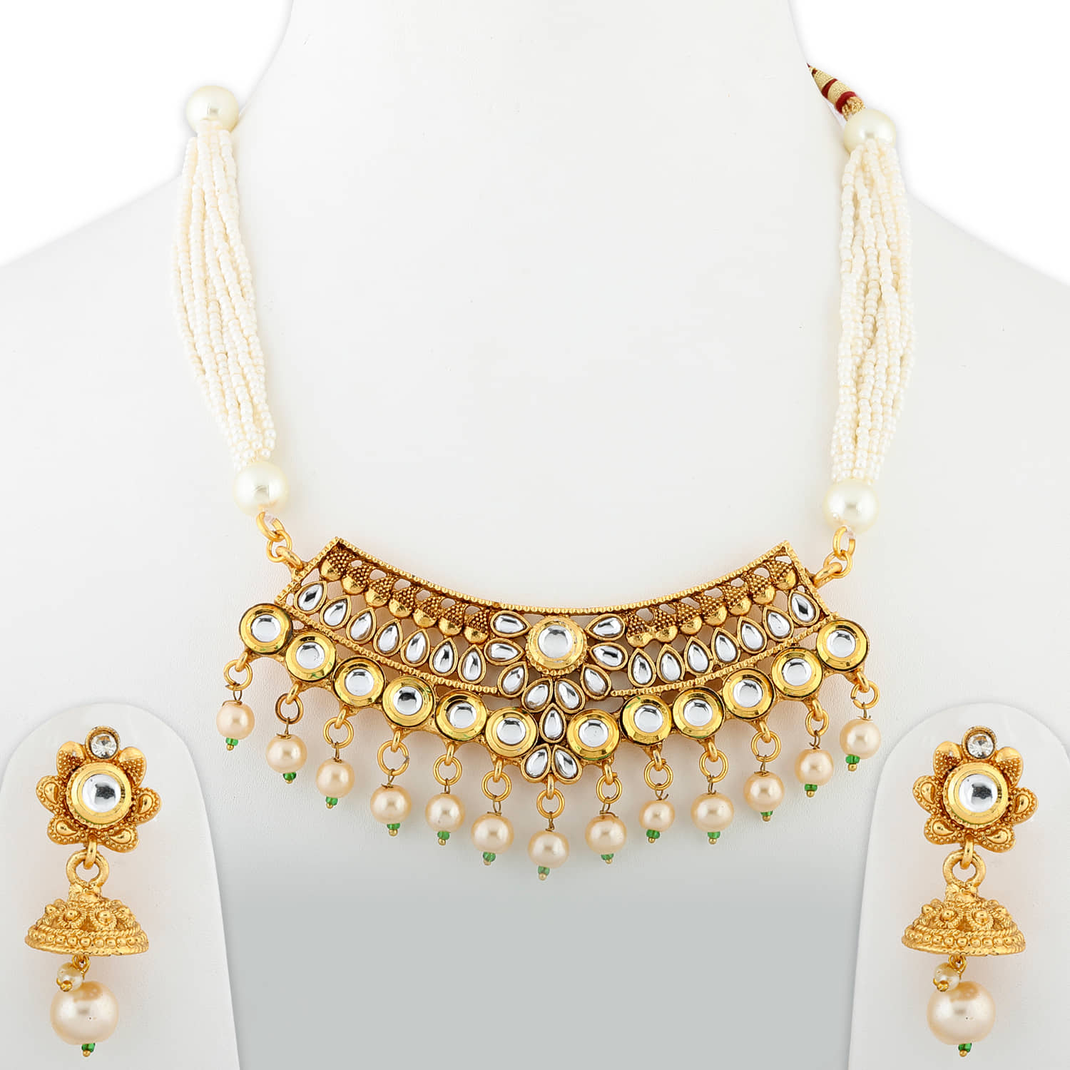 Silver Shine Alloy Golden Choker Gold Plated Necklaces Set