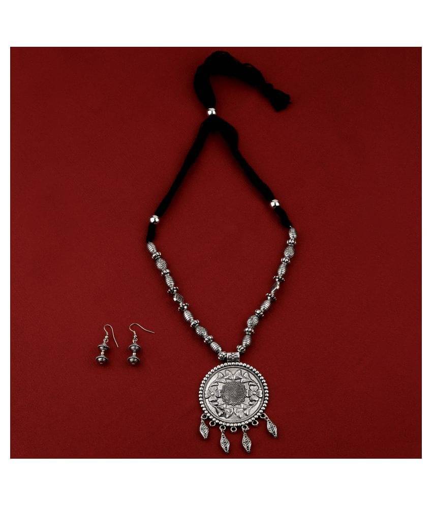 SILVER SHINE Silver Oxidised Adjustable Attractive Pendant Mala Set For Women Girl SILVER SHINE Silver Oxidised Adjustable Attractive Pendant Mala Set For Women Girl