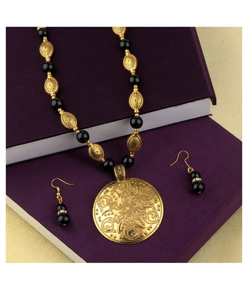 SILVERSHINE Adjustable Different Gold Oxidised Pendant Black Pearl mala set for Women girl SILVERSHINE Adjustable Different Gold Oxidised Pendant Black Pearl mala set for Women girl