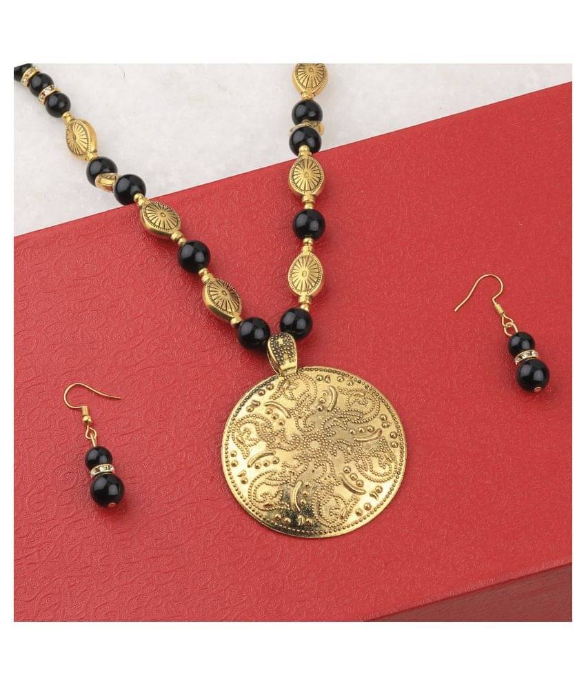 SILVERSHINE Adjustable Different Gold Oxidised Pendant Black Pearl mala set for Women girl SILVERSHINE Adjustable Different Gold Oxidised Pendant Black Pearl mala set for Women girl