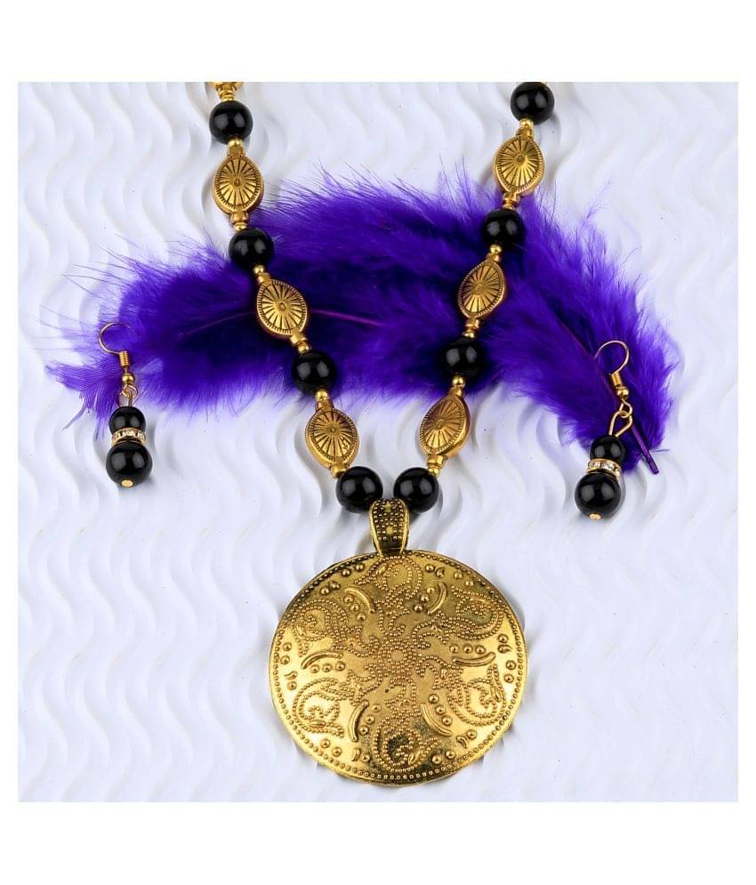 SILVERSHINE Adjustable Different Gold Oxidised Pendant Black Pearl mala set for Women girl SILVERSHINE Adjustable Different Gold Oxidised Pendant Black Pearl mala set for Women girl
