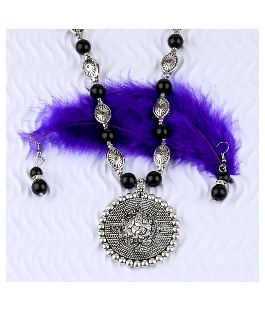     			SILVERSHINE Adjustable Silver Plated With Black Pearl Ganeshji  Pendant mala set for Women girl