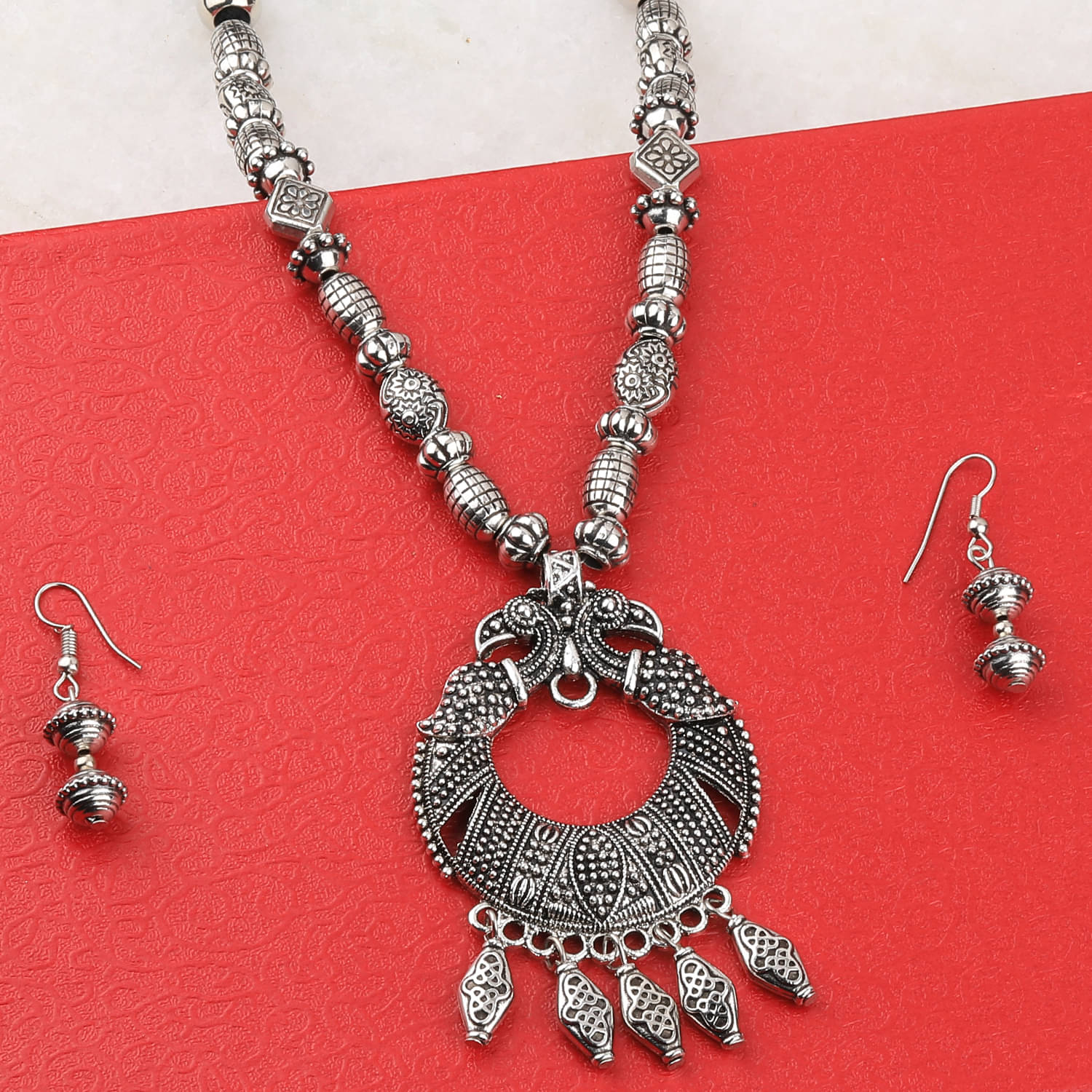 SILVERSHINE Charm Silver Oxidised Adjustable Pendant Designer mala set Jewellery for Women girl SILVERSHINE Charm Silver Oxidised Adjustable Pendant Designer mala set Jewellery for Women girl