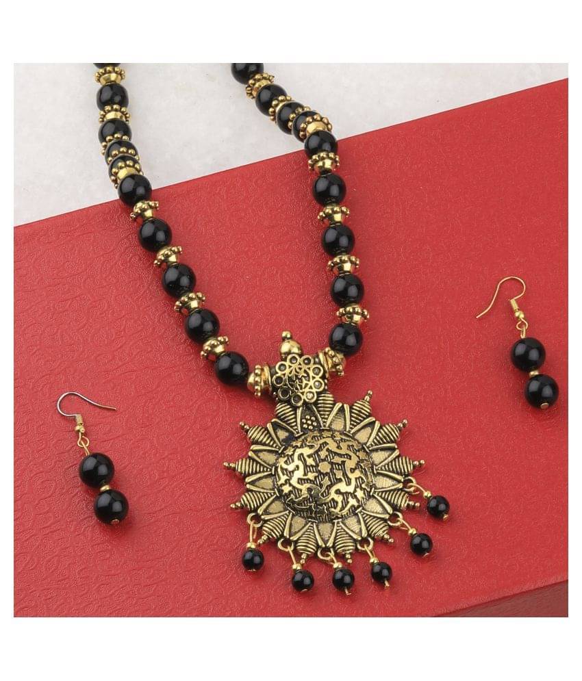 SILVERSHINE Designer Adjustable Gold Oxidised Pendant Black Pearl mala set for Women girl SILVERSHINE Designer Adjustable Gold Oxidised Pendant Black Pearl mala set for Women girl