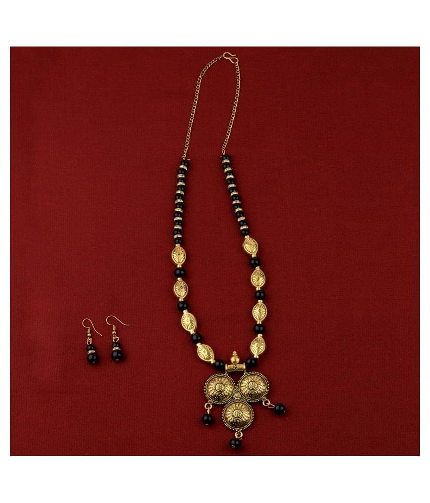 SILVERSHINE Elegant Gold Adjustable Oxidised Pendant Black Pearl mala set for Women girl SILVERSHINE Elegant Gold Adjustable Oxidised Pendant Black Pearl mala set for Women girl