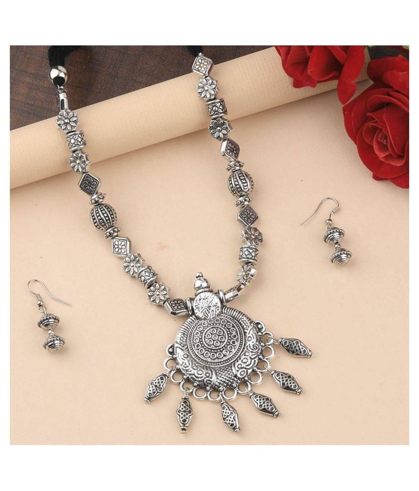     			SILVERSHINE Elegant Oxidised Adjustable Pendant Designer mala set Jewellery for Women girl