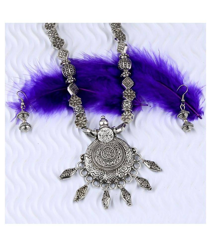 SILVERSHINE Elegant Oxidised Adjustable Pendant Designer mala set Jewellery for Women girl SILVERSHINE Elegant Oxidised Adjustable Pendant Designer mala set Jewellery for Women girl
