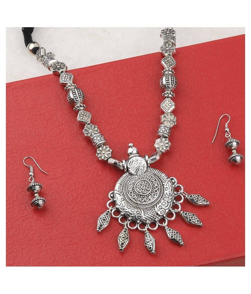 SILVERSHINE Elegant Oxidised Adjustable Pendant Designer mala set Jewellery for Women girl SILVERSHINE Elegant Oxidised Adjustable Pendant Designer mala set Jewellery for Women girl