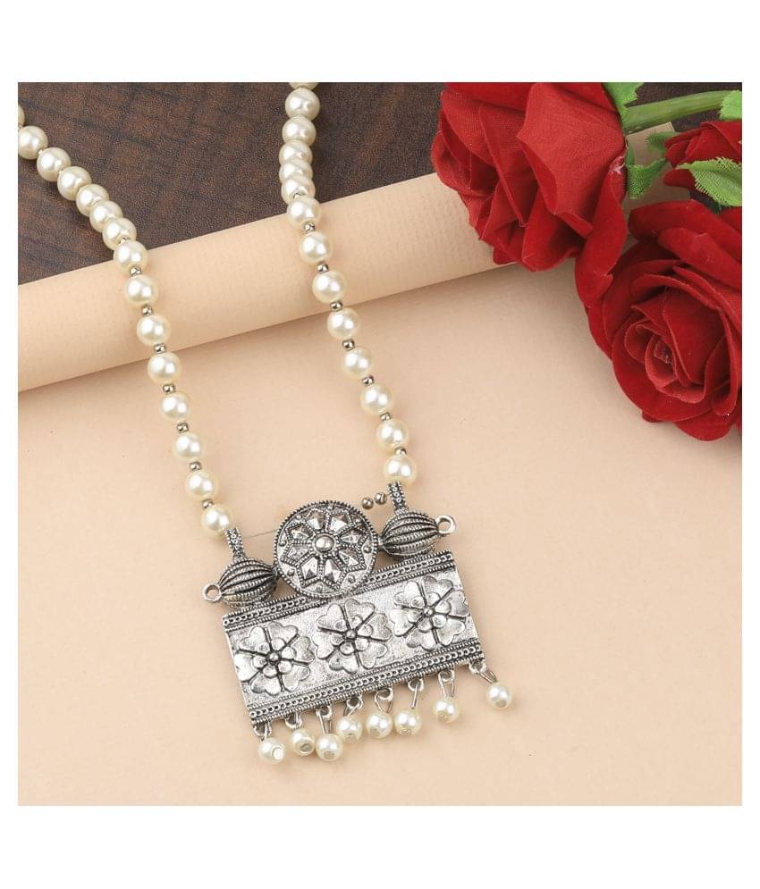     			SILVERSHINE Elegant Silver Plated With Pearl  Pendant mala set for Women girl