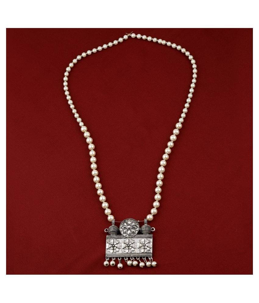     			SILVERSHINE Elegant Silver Plated With Pearl  Pendant mala set for Women girl