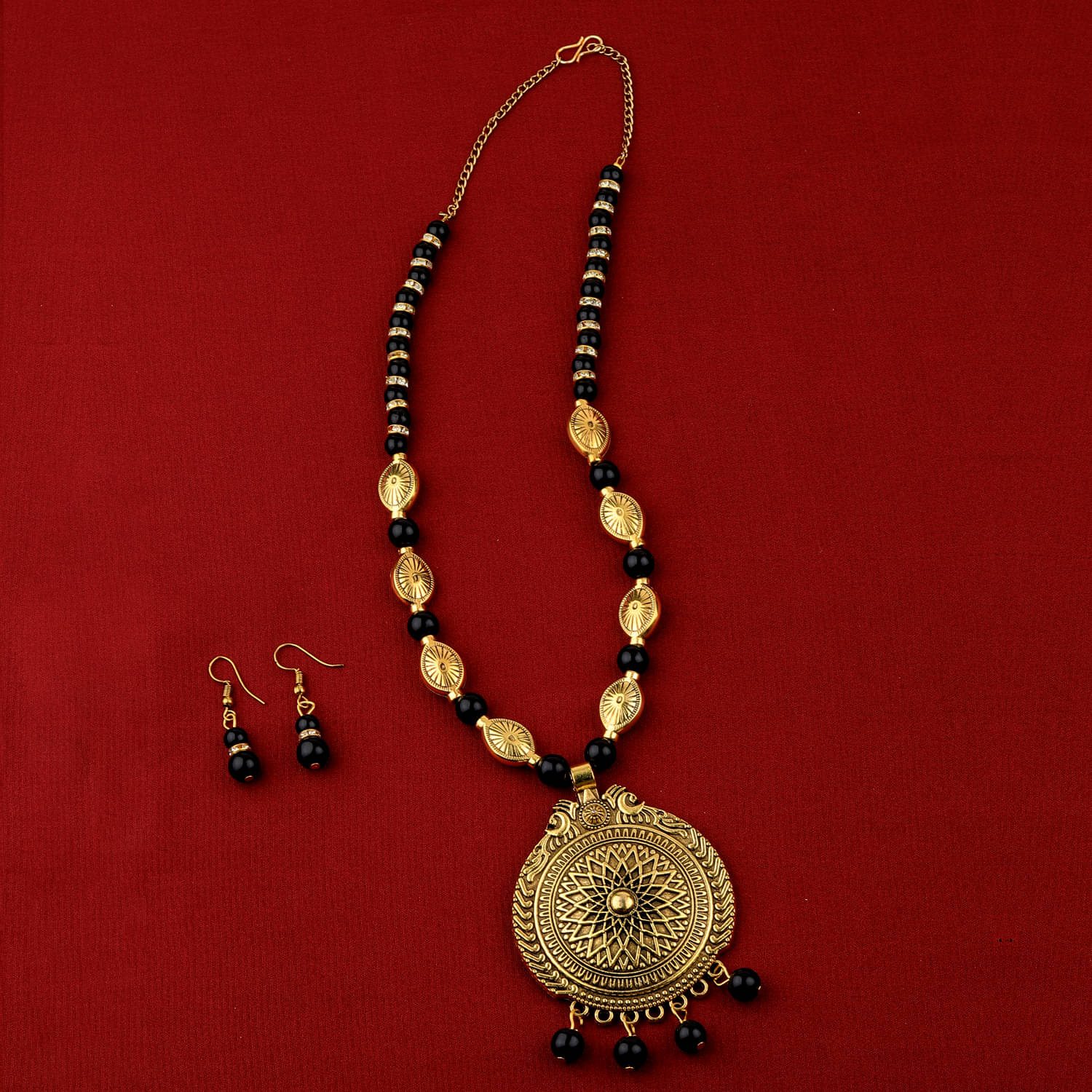 SILVERSHINE Ethic Designer Adjustable Gold Oxidised Pendant Black Pearl mala set for Women girl SILVERSHINE Ethic Designer Adjustable Gold Oxidised Pendant Black Pearl mala set for Women girl
