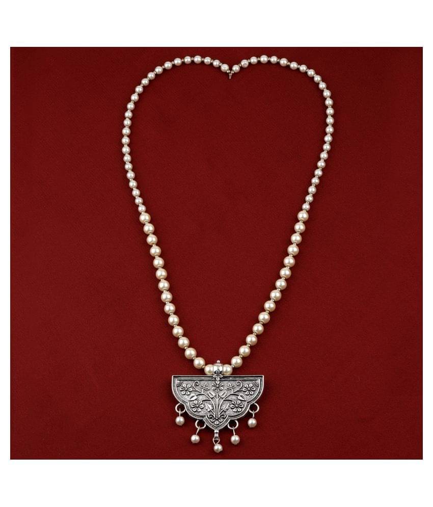 SILVERSHINE stylish Fancy Silver Plated With Pearl Pendant mala set for Women girl SILVERSHINE stylish Fancy Silver Plated With Pearl Pendant mala set for Women girl