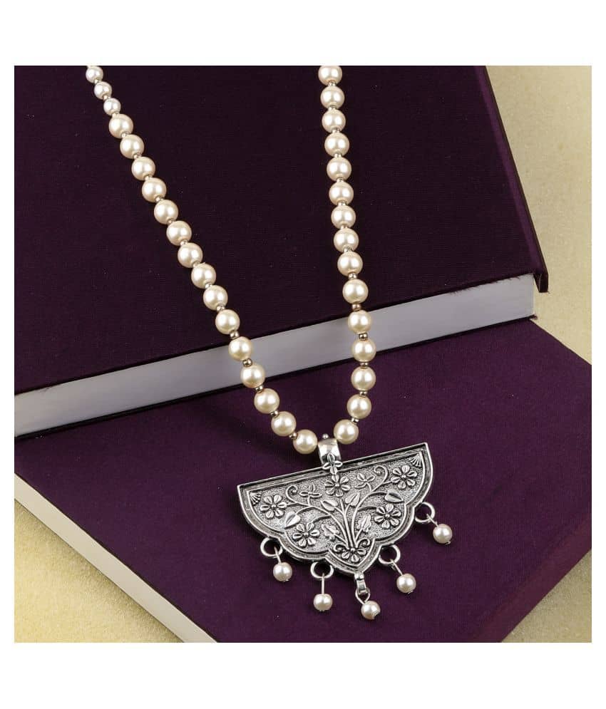 SILVERSHINE stylish Fancy Silver Plated With Pearl  Pendant mala set for Women girl