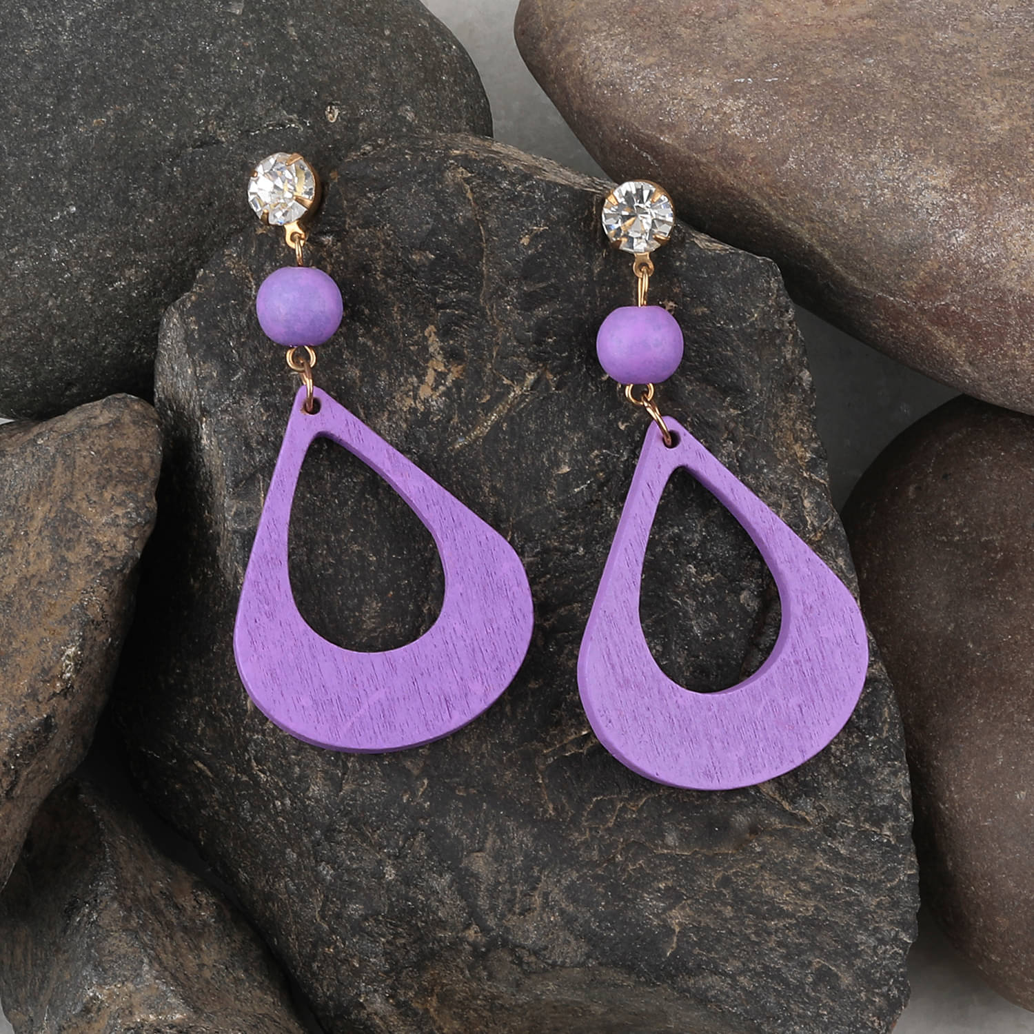     			SILVER SHINE Party Wear Natural Diamond Wooden Earring for Perfect and Different Look For women