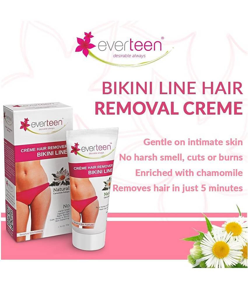 everteen Bikini Line Hair Remover Creme - Natural for Women - 3 Packs (50g Each)