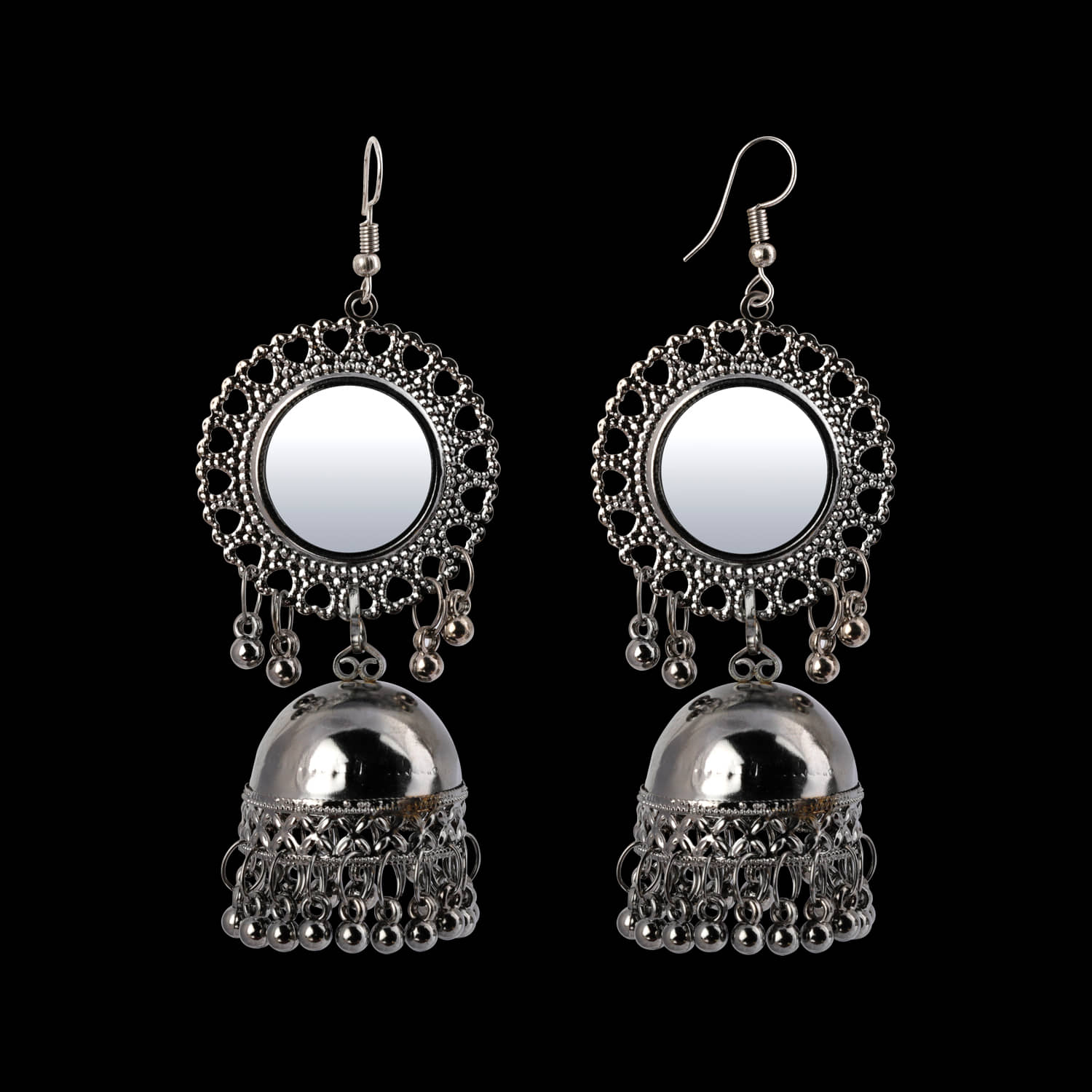Silver Shine Trendy Silver Mirror Jhumki with Small Danglers Earrings for Women - Earrings | Buy online on ZillyBuy