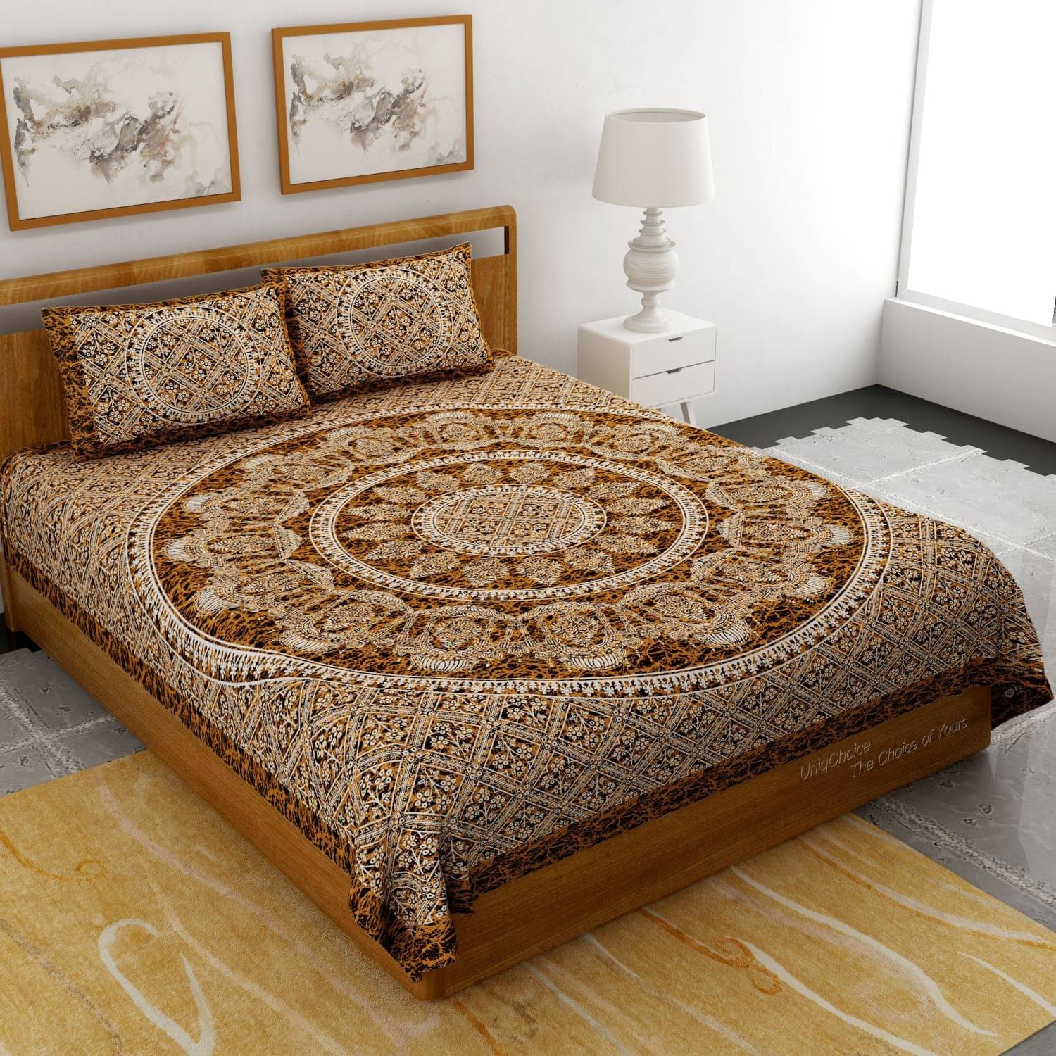     			Uniqchoice Cotton Double Bedsheet with 2 Pillow Covers