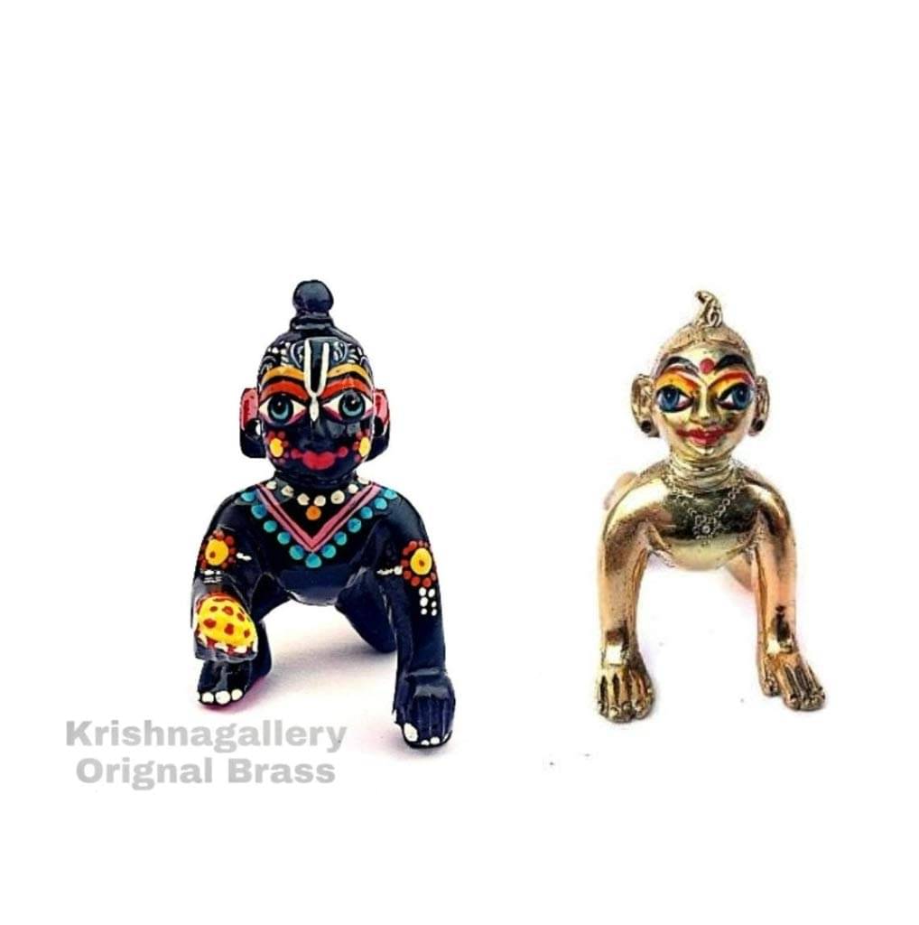     			Krishnagallery1 Brass Combo Of 2 Idols Laddu Gopal Statue With Radha Rani Statue For Pooja GIft  Size 0 No