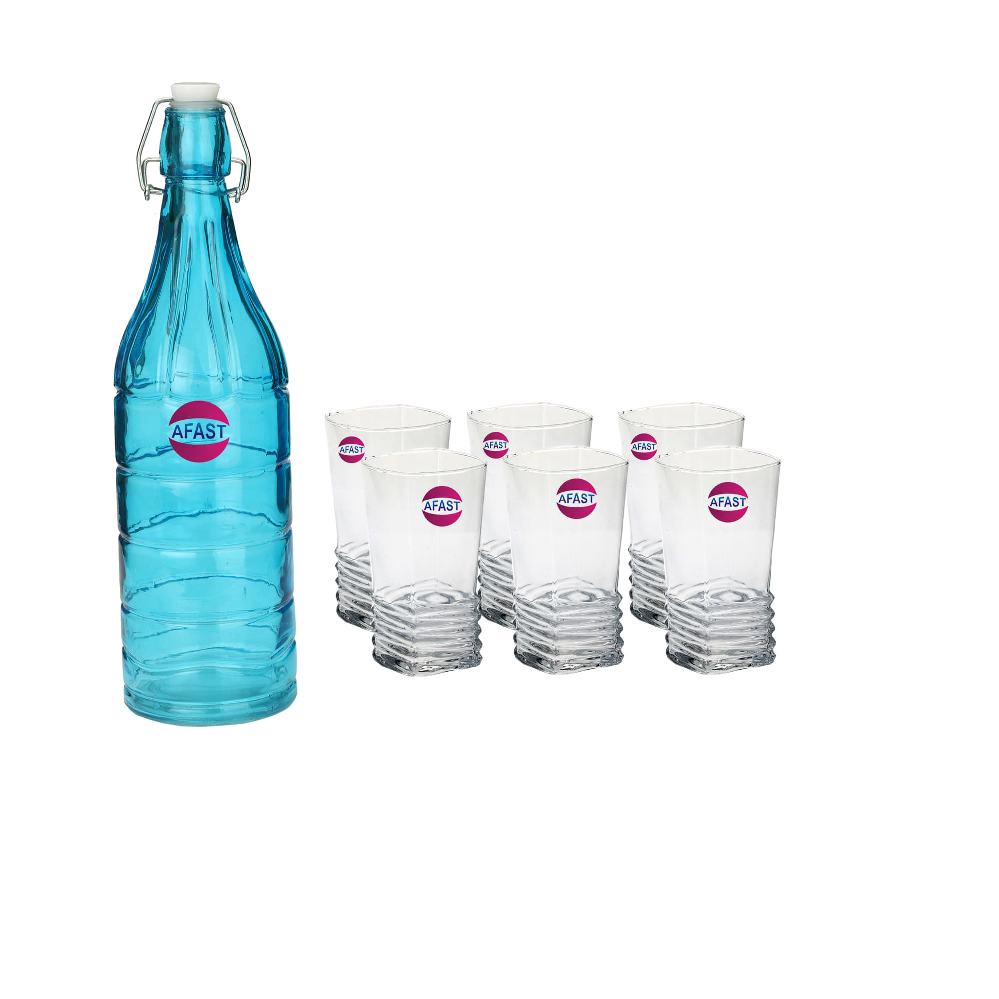     			Somil Glass Bottle Glass Set, Transparent, Pack Of 7, 1000 ml