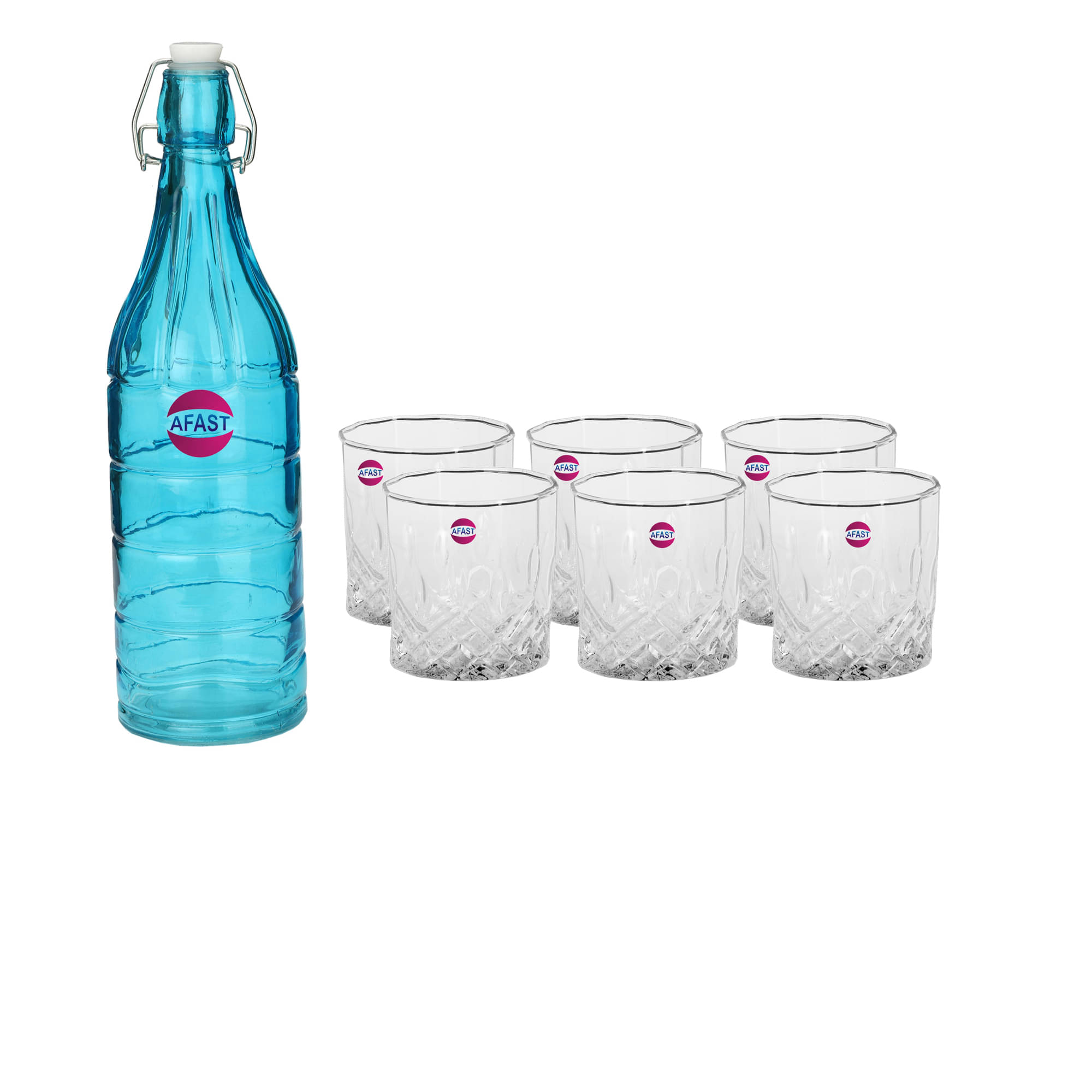     			Somil Glass Bottle Glass Set, Transparent, Pack Of 7, 1000 ml