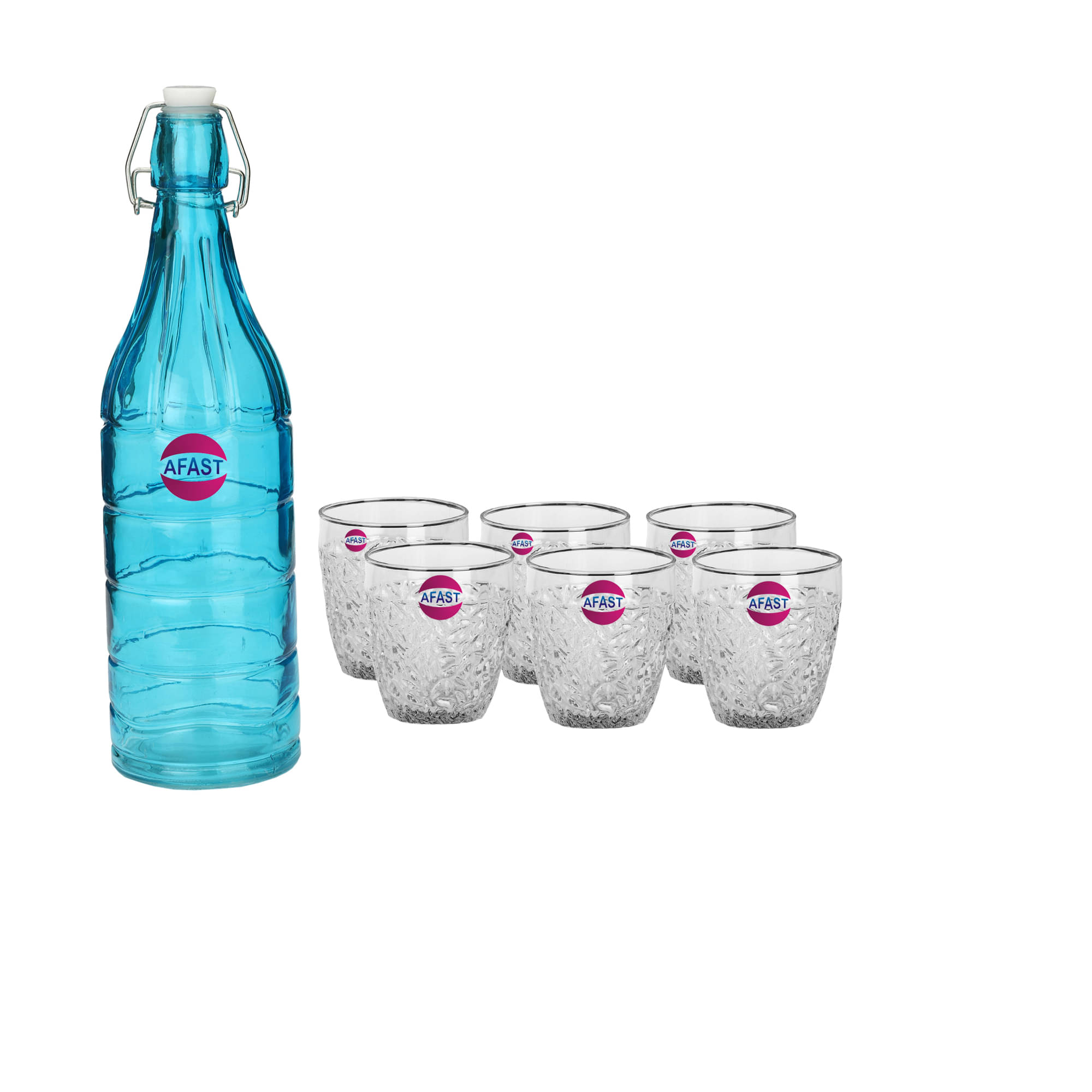    			Somil Glass Bottle Glass Set, Transparent, Pack Of 7, 1000 ml