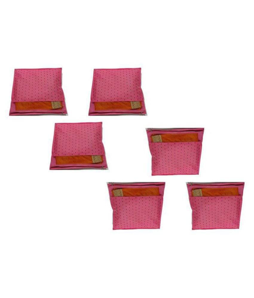     			PrettyKrafts Saree Cover Set of 6 Polka dots with Top Transparent Window_Red
