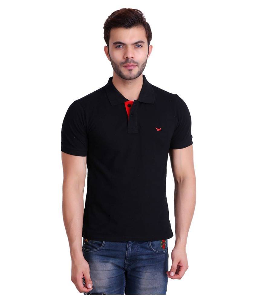     			Hiflyers Pack of 1 Cotton Blend Regular Fit Solid Half Sleeves Men's Polo T Shirt ( Black )