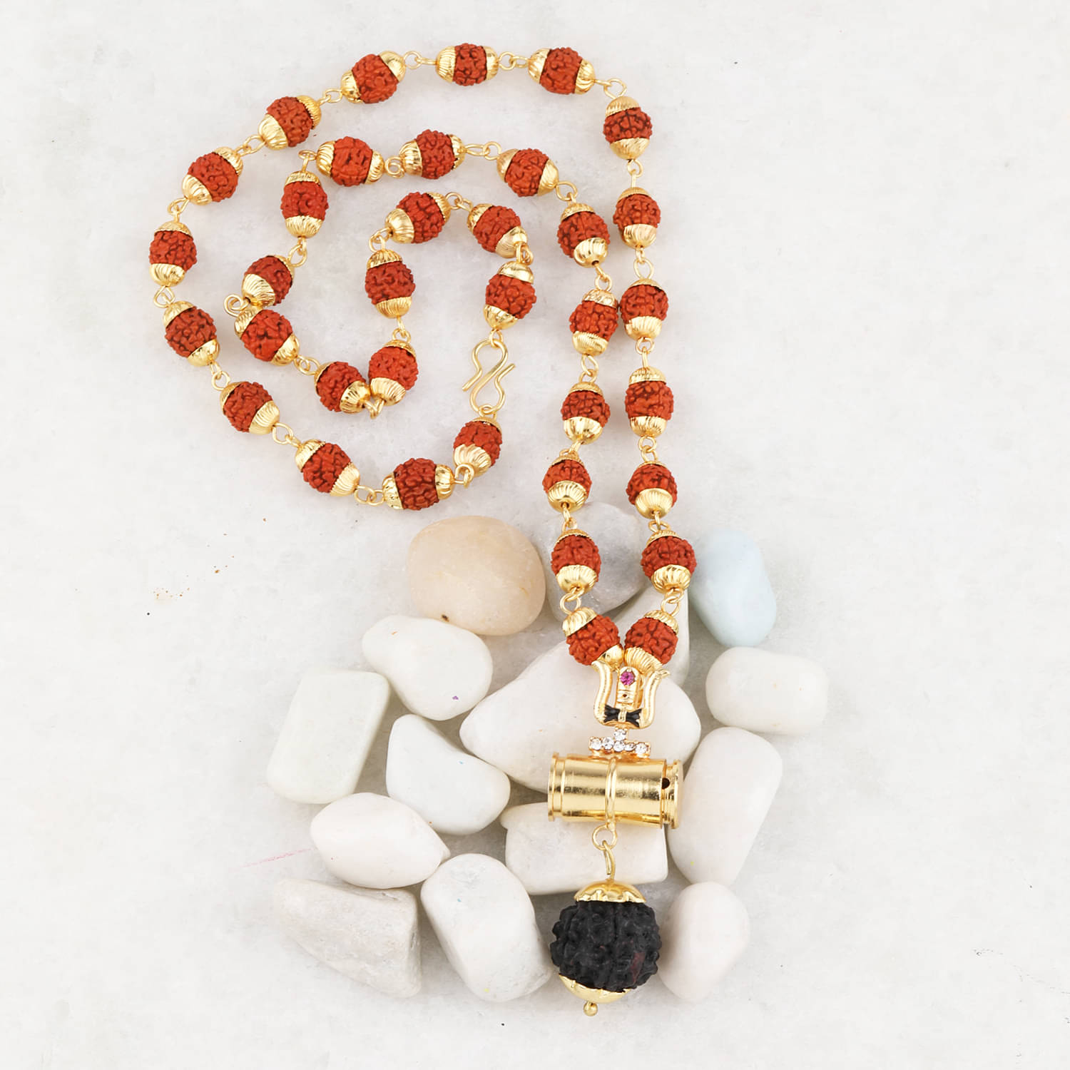     			SILVER SHINE Gold Plated Load Shiva Trishul Locket with Rudraksha Mala for Men and Women