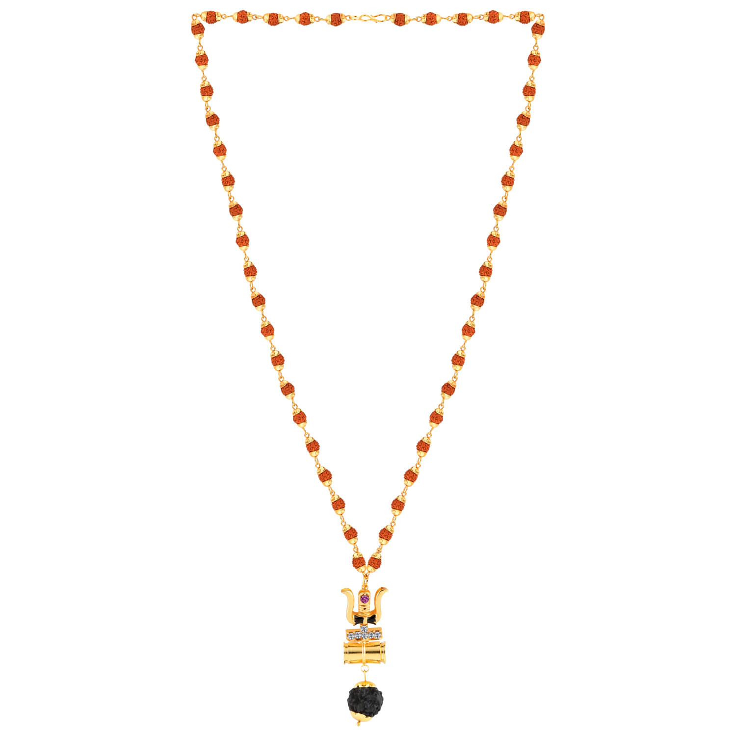     			SILVER SHINE Gold Plated Load Shiva Trishul Locket with Rudraksha Mala for Men and Women
