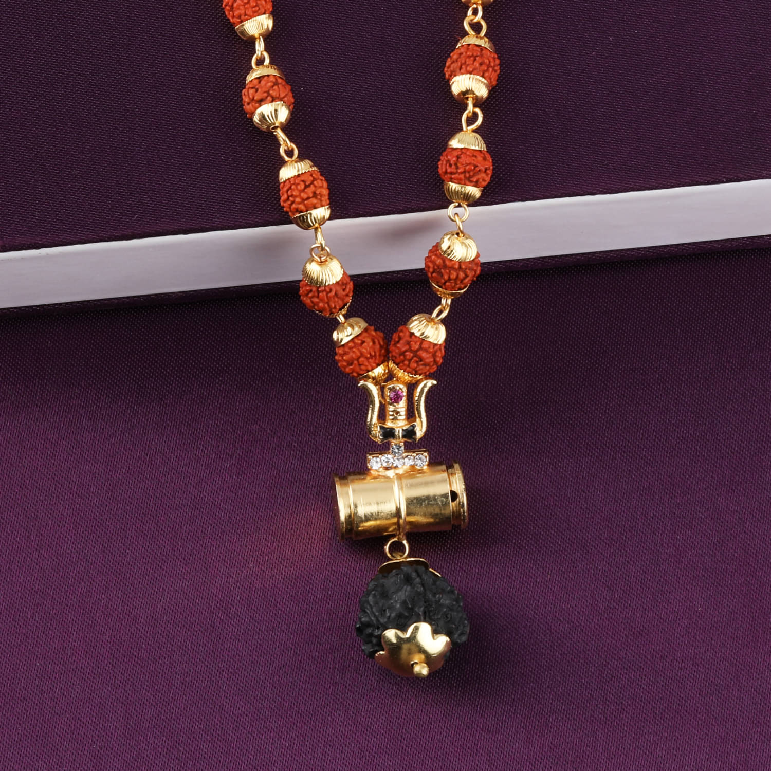 SILVER SHINE Gold Plated Load Shiva Trishul Locket with Rudraksha Mala for Men and Women SILVER SHINE Gold Plated Load Shiva Trishul Locket with Rudraksha Mala for Men and Women