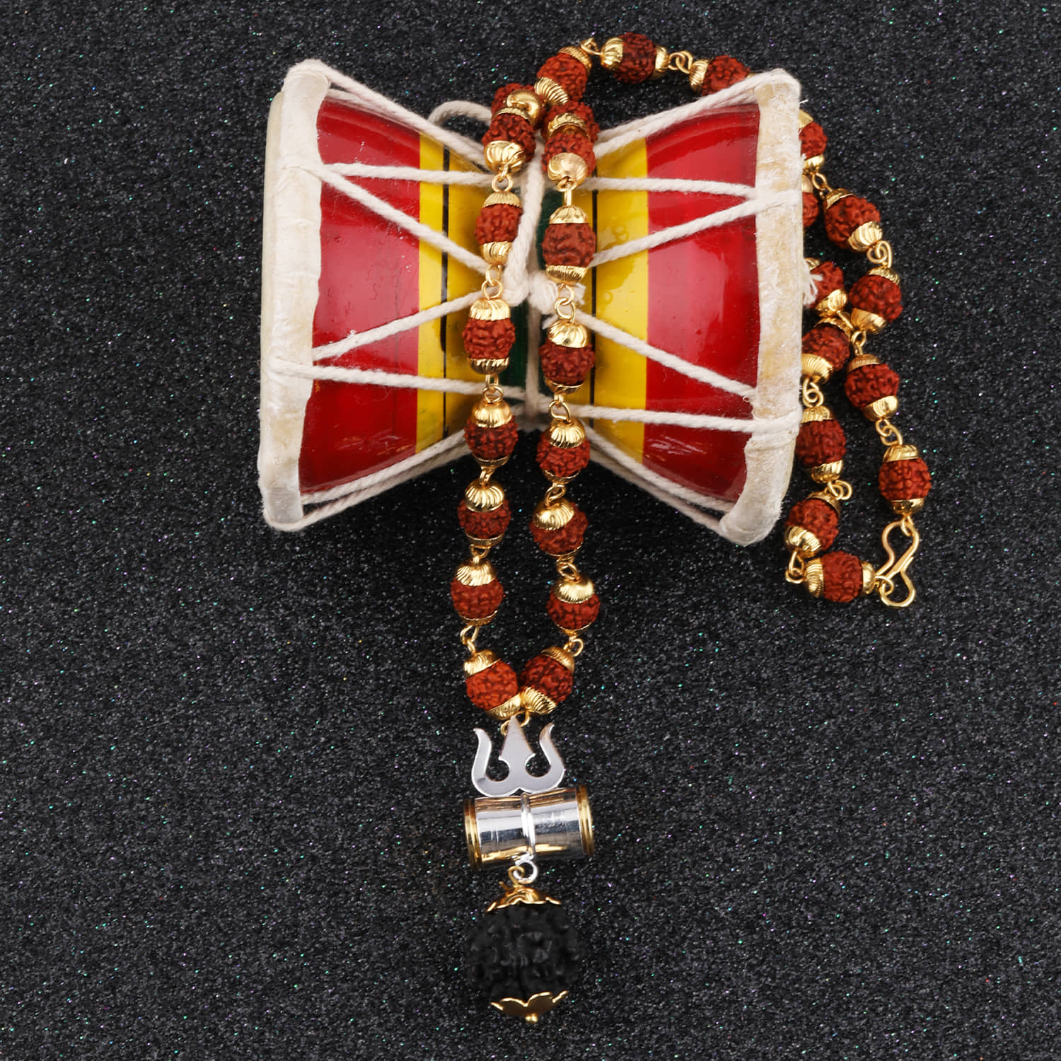 SILVER SHINE Gold Plated  Silver Trishul Locket with Rudraksha Mala for Men and Women