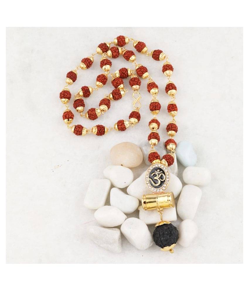 SILVER SHINE Religious Rudraksh Mala Om Gold Pendant for Men and Women SILVER SHINE Religious Rudraksh Mala Om Gold Pendant for Men and Women