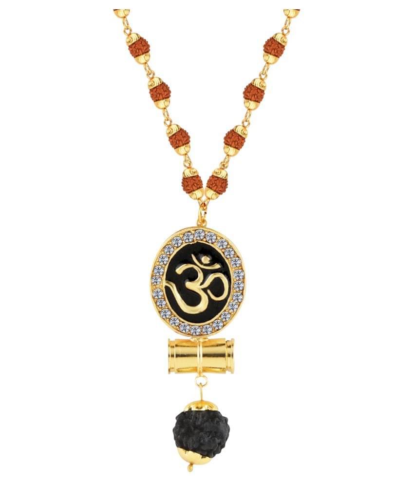     			SILVER SHINE Religious Rudraksh Mala Om Gold Pendant for Men and Women