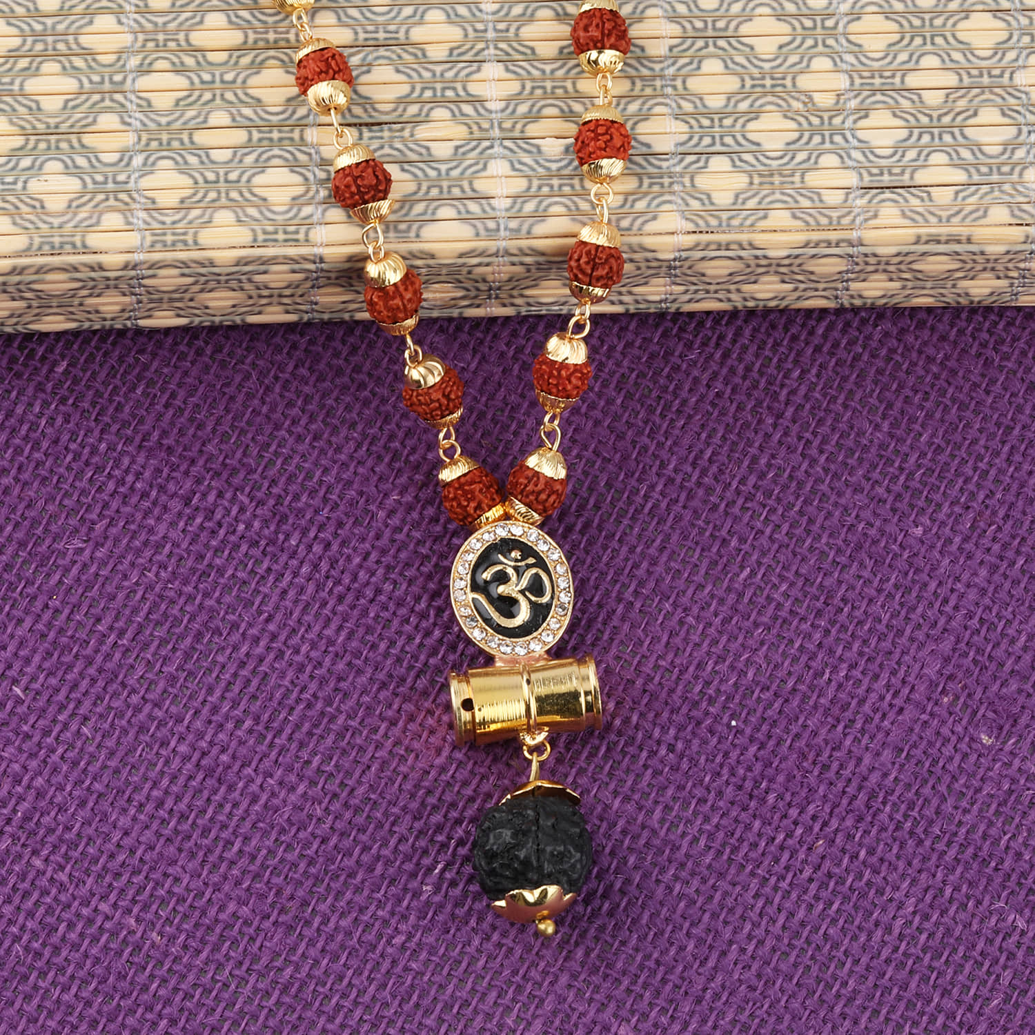 SILVER SHINE Religious Rudraksh Mala Om Gold Pendant for Men and Women