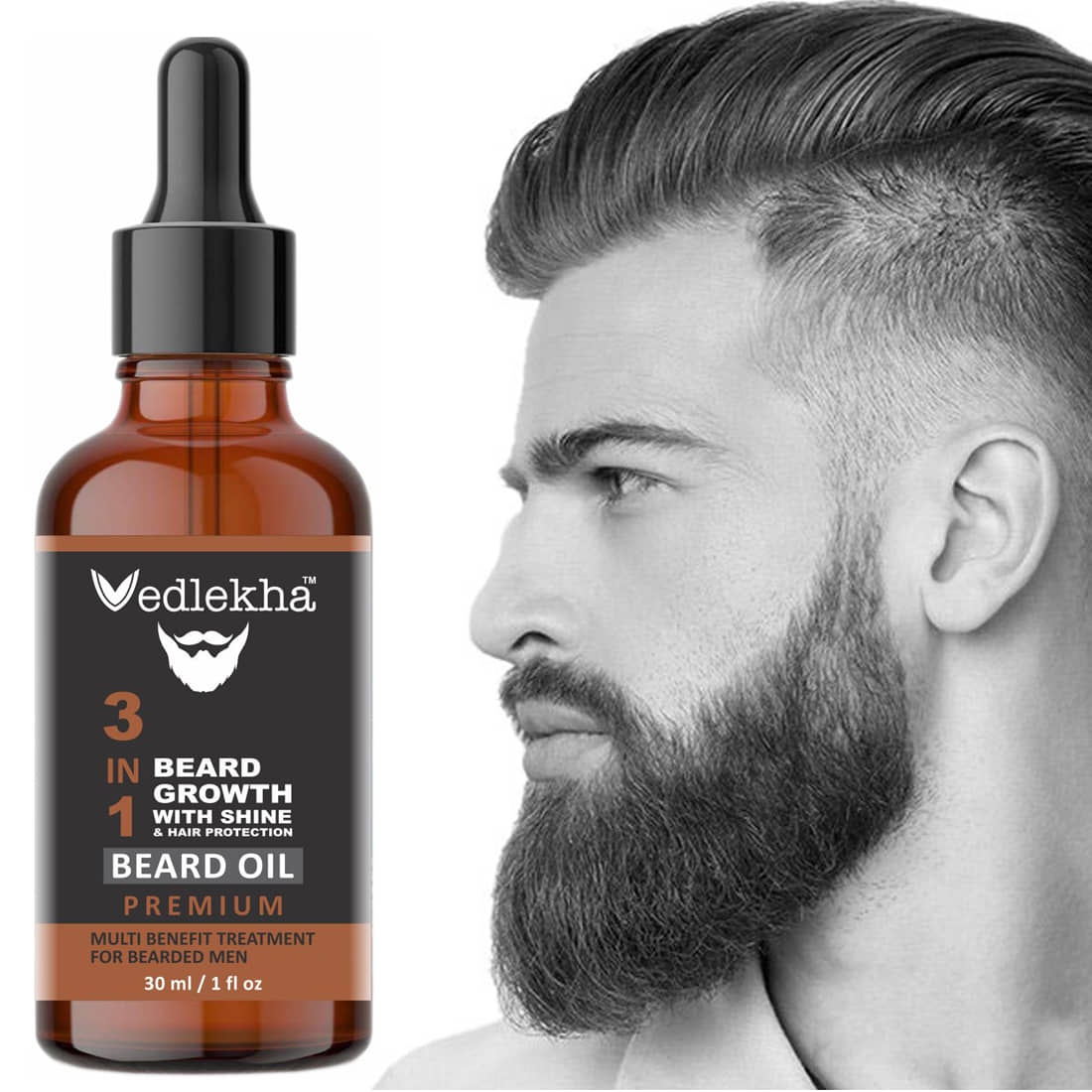 Vedlekha New 3 IN 1 Beard Oil For Growth 30 ml - Beard Care and Tools | Buy online on ZillyBuy