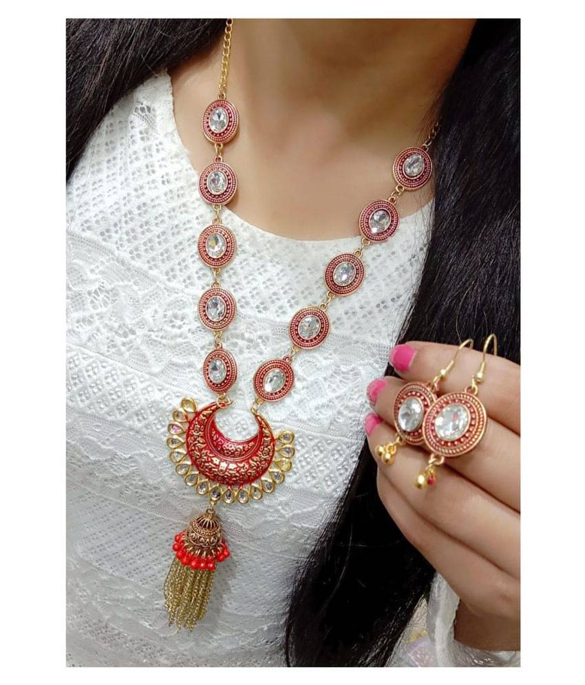 Bhagya Lakshmi Alloy Red Contemporary Contemporary/Fashion Silver Plated Necklaces Set Bhagya Lakshmi Alloy Red Contemporary Contemporary/Fashion Silver Plated Necklaces Set