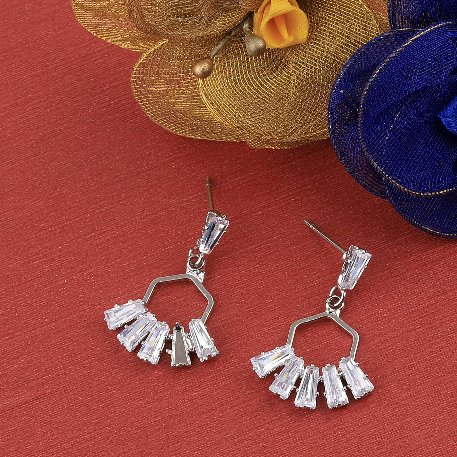     			SILVER SHINE Silver Plated Charm Stylish Stud Earring For Women Girl