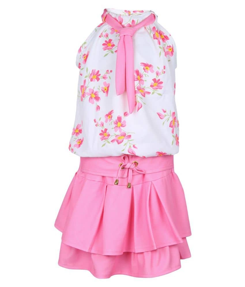 Arshia Fashions Pack of 1 Girls Cotton Blend Top With Skirt ( Pink )