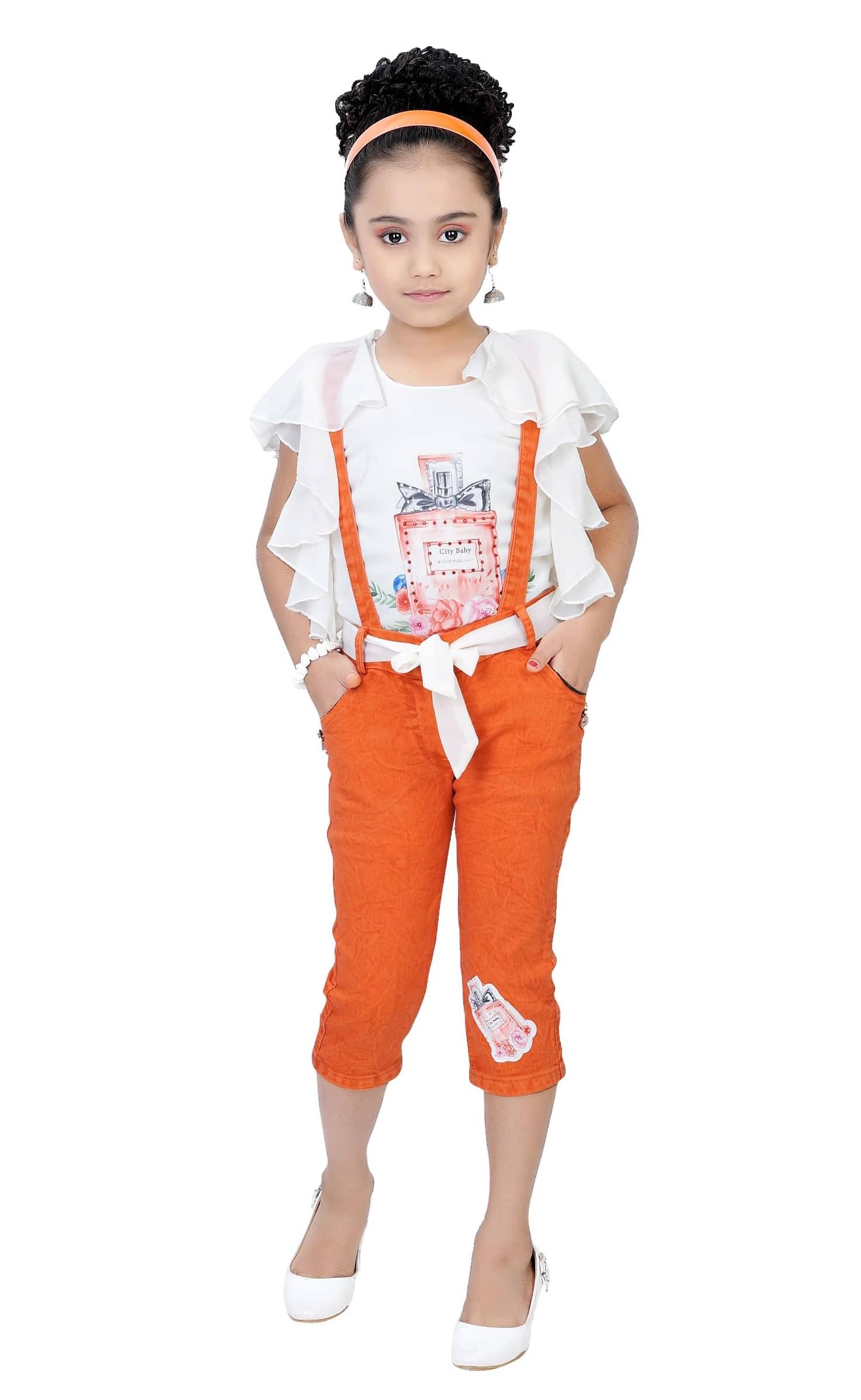     			Arshia Fashions Pack of 1 Girls Cotton Blend Top With Dungaree ( Orange )