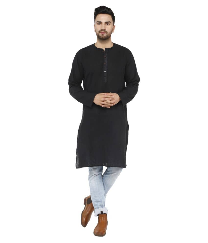 SKAVIJ Black Cotton Kurta Single - Kurtas & Kurta Sets | Buy online on ZillyBuy