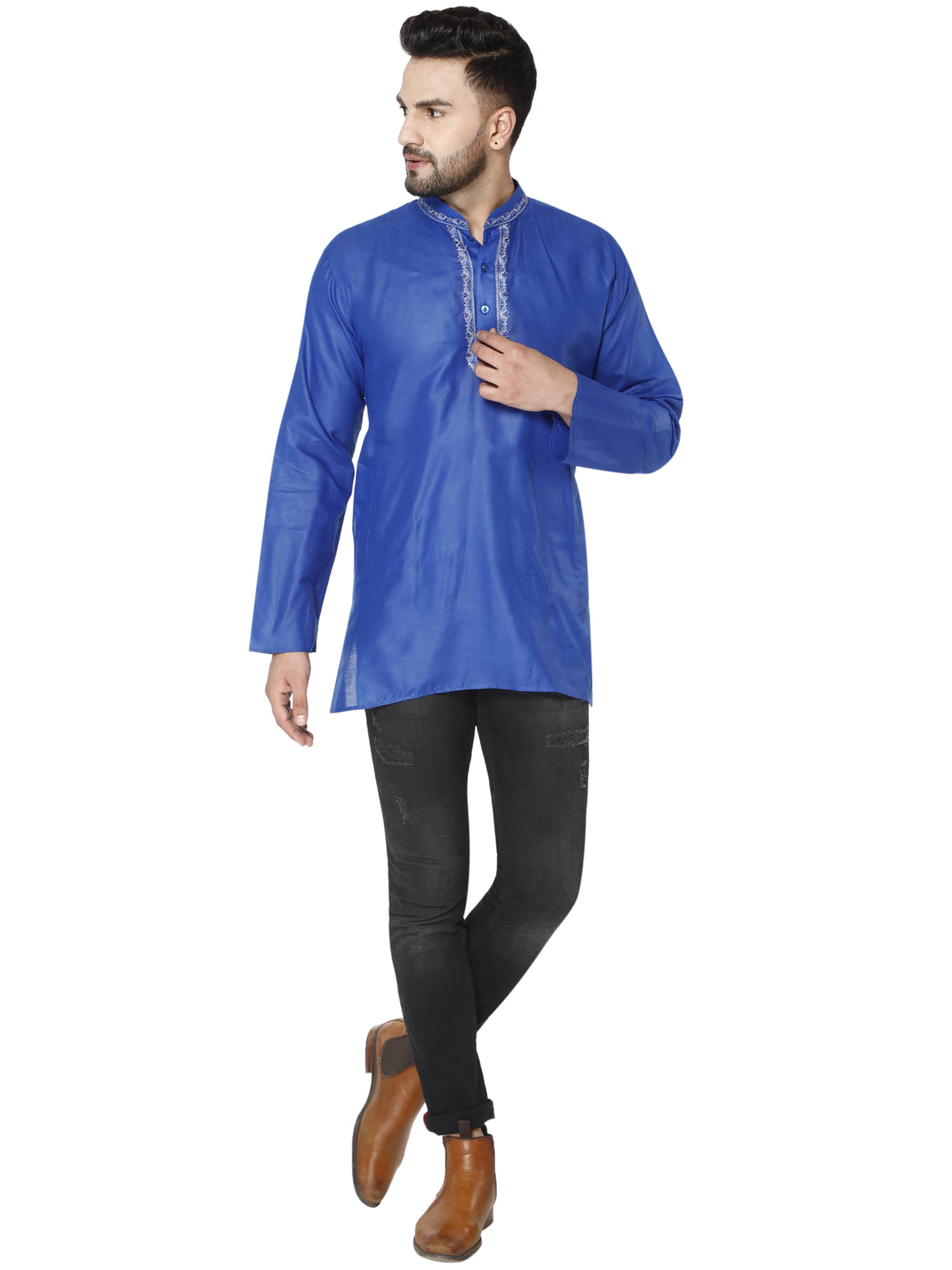     			SKAVIJ Blue Cotton Kurta Single