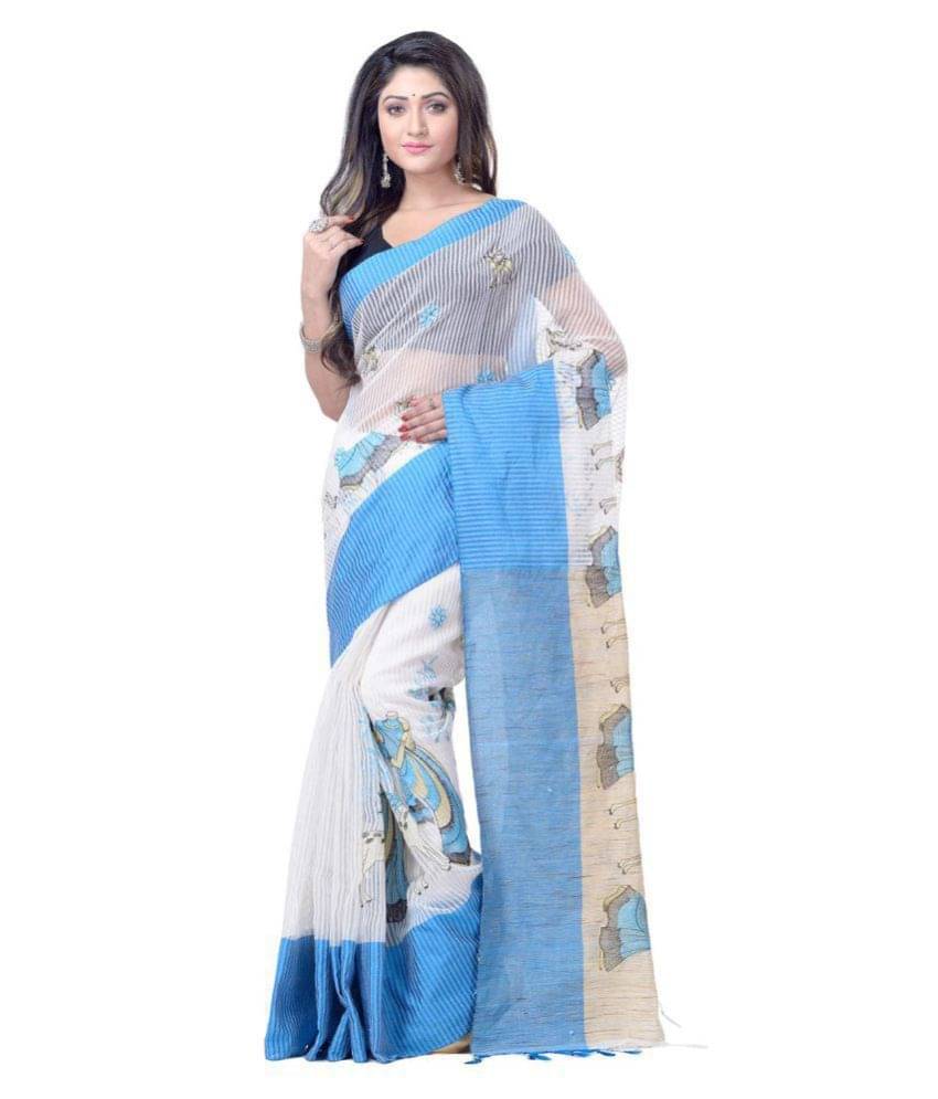     			Desh Bidesh Cotton Self Design Saree With Unstitched Blouse Piece ( Blue,White )
