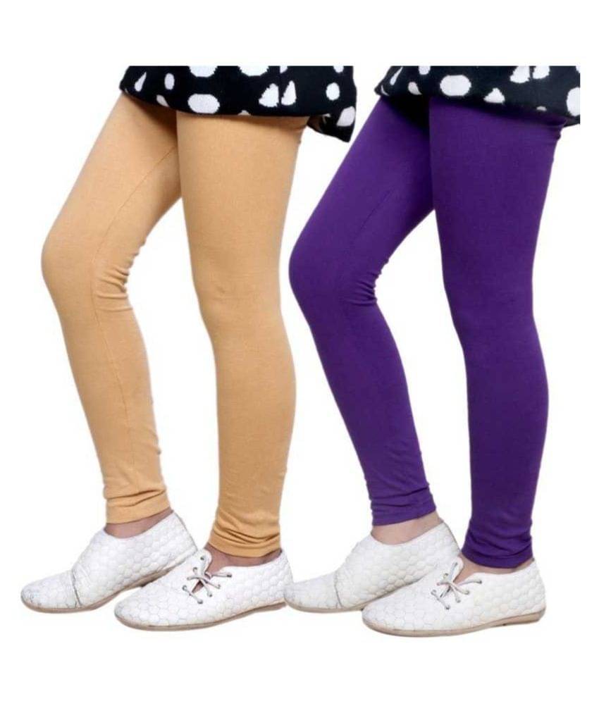     			Tik Tok wears Girls Cotton Leggings Beige-Purple (Pack of 2)