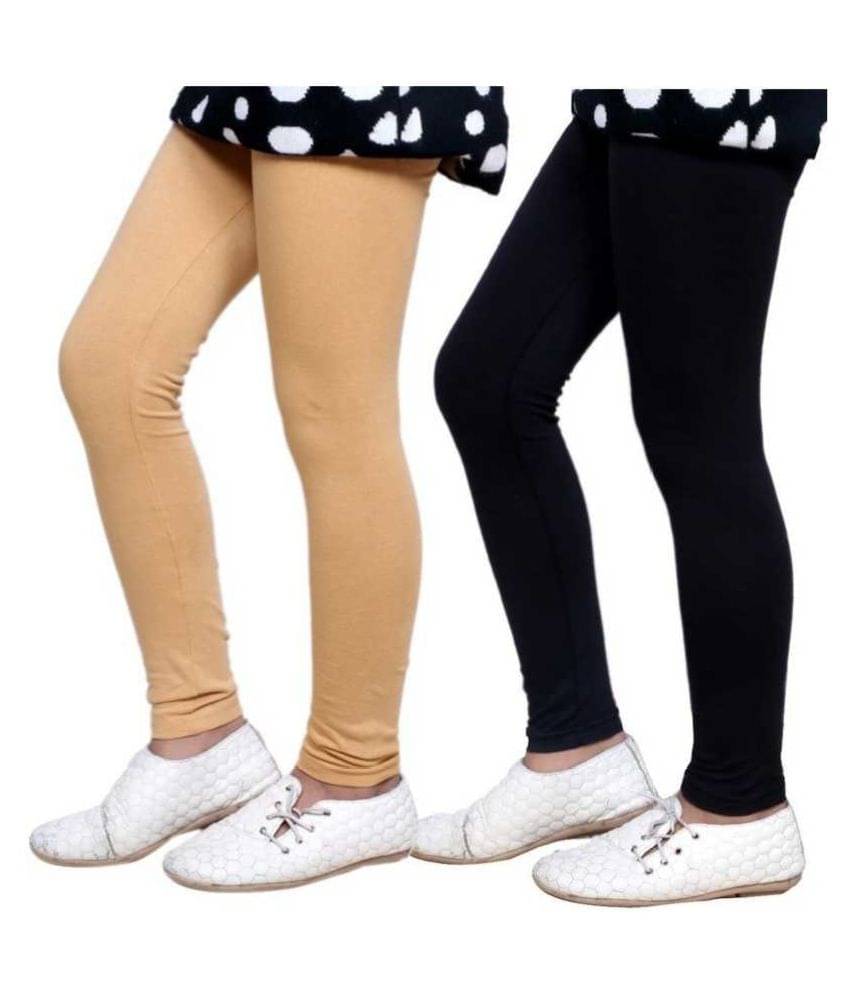 Tik Tok wears Girls Cotton Leggings Black-Beige     			Tik Tok wears Girls Cotton Leggings Black-Beige
