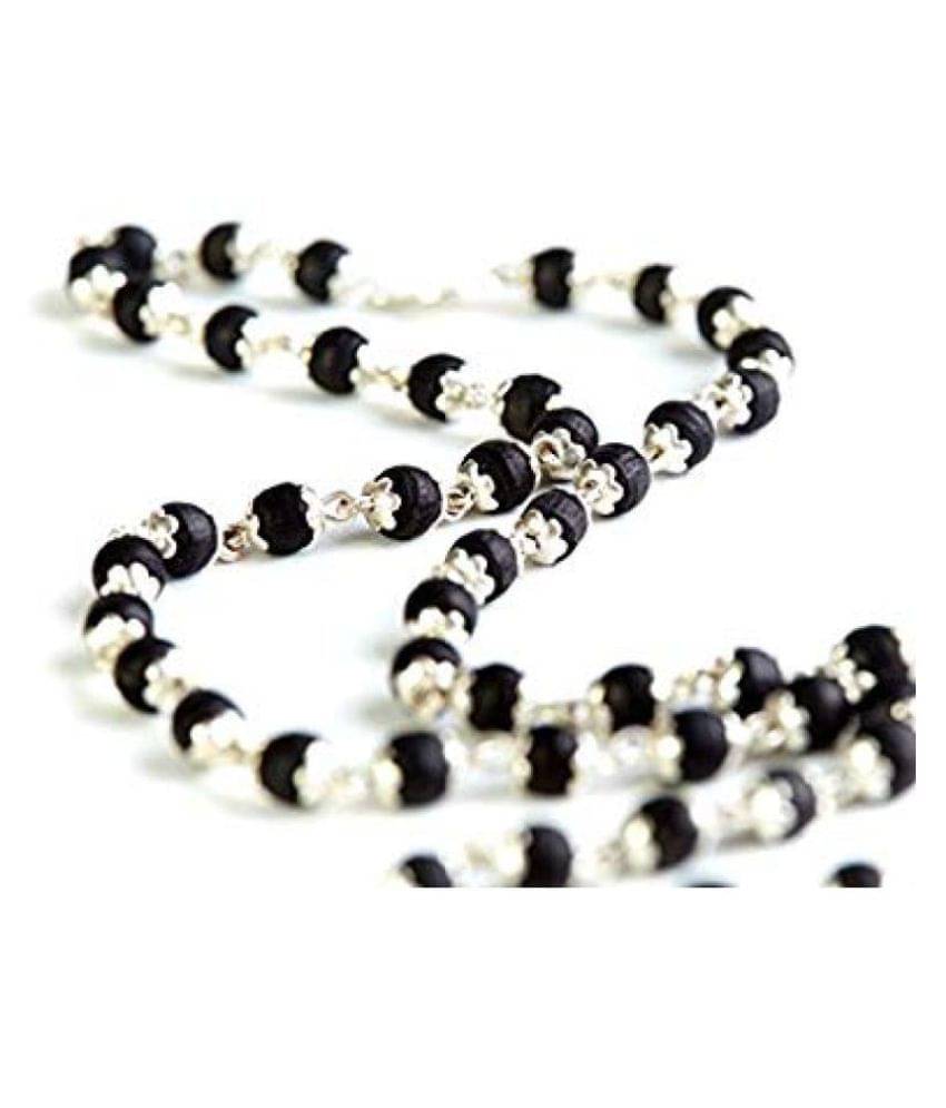     			black rudraksha in silver cap mala