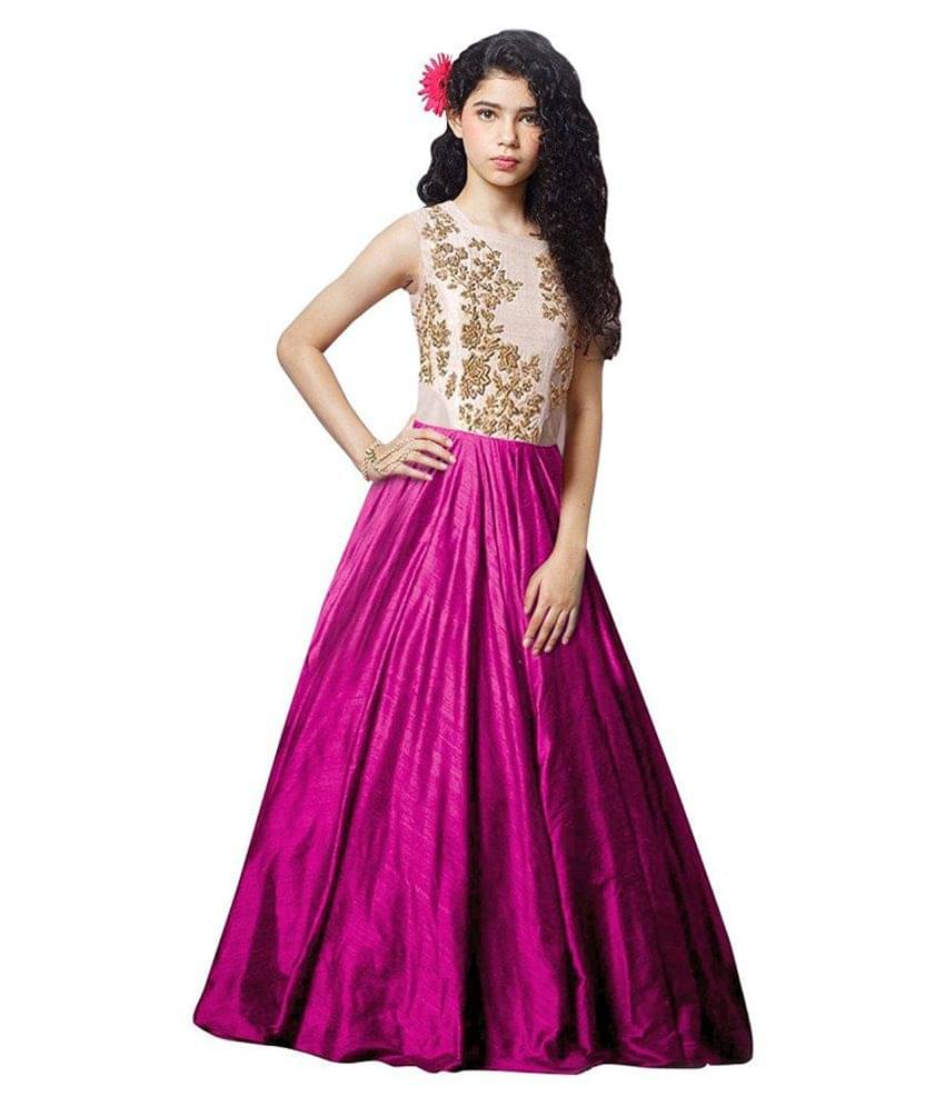 Veer International Pink Bangalore Silk Ethnic Gown Veer International Pink Bangalore Silk Ethnic Gown